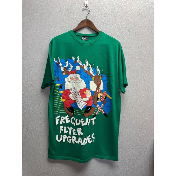 Vintage Santa Shirt Frequent Flyer Upgrades Rudolph Winter Humor Joke Tee XL - Picture 1 of 12